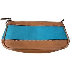 Mullholland Small Leather Handbag Cosmetic Bag Teal Tan Zipper